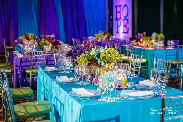 turquoise and purple party decorations